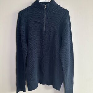 J. Crew Men's Cotton Half-Zip Sweater in Rustic Moss Stitch, Navy - Medium